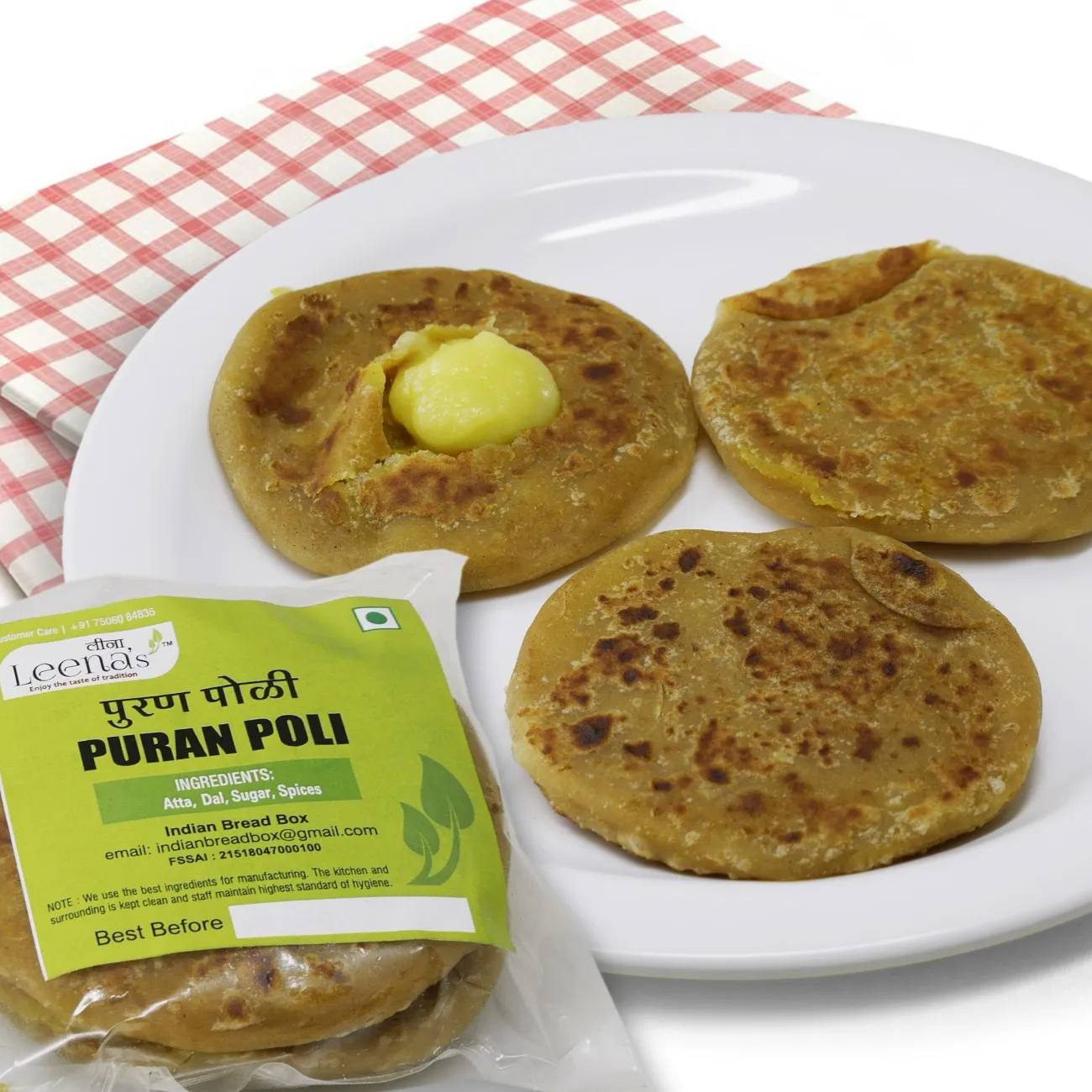 Mini puran poli, bite-sized sweet flatbreads, plated with ghee