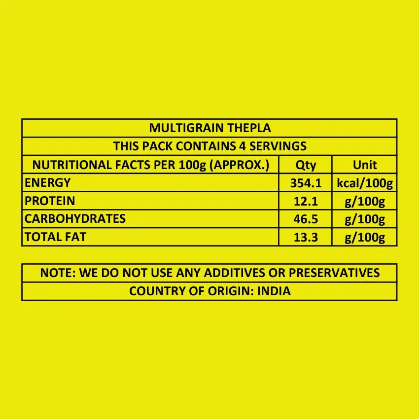 Multigrain thepla pack label — back (nutritional information)