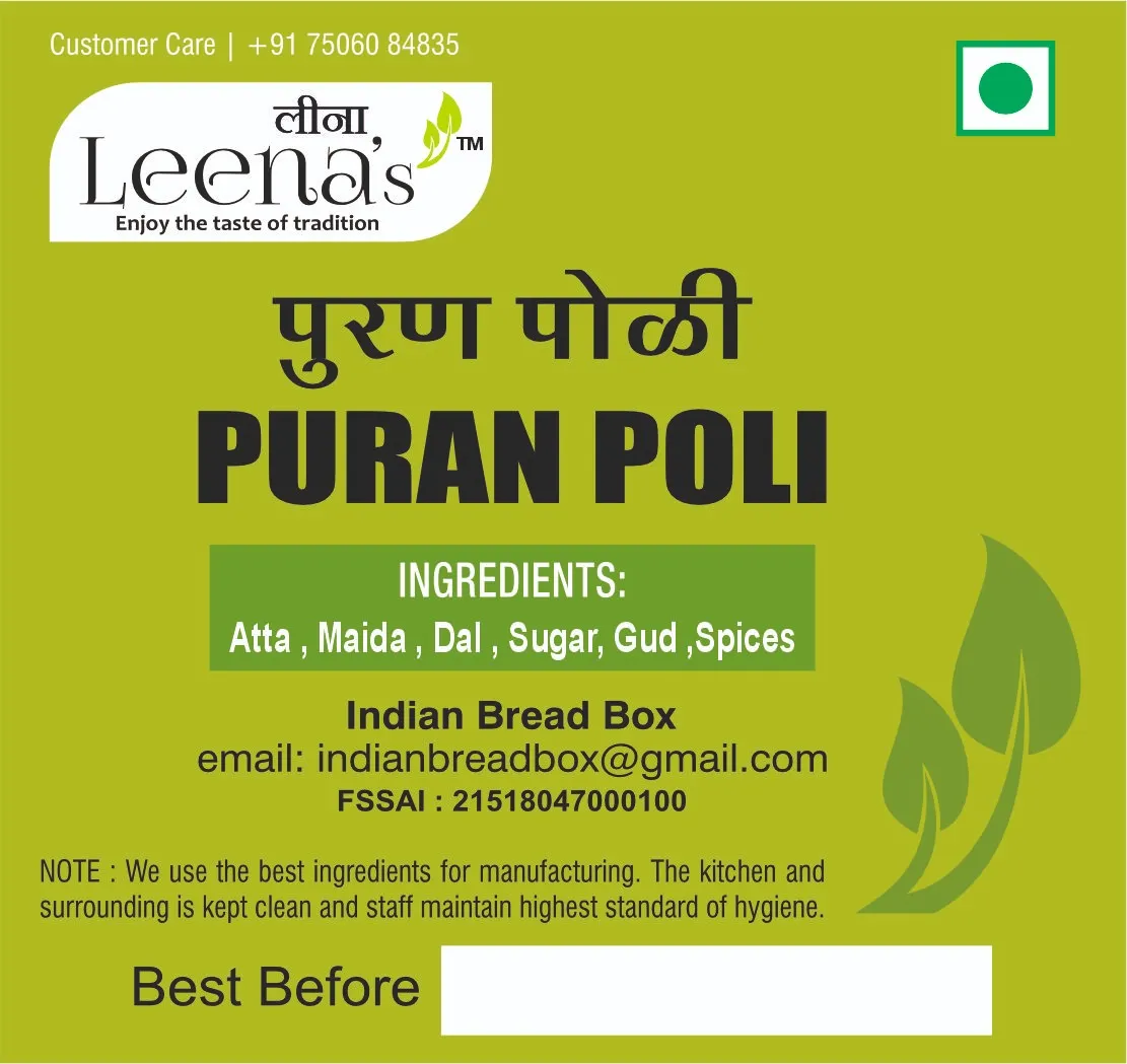 Puran poli pack label — front